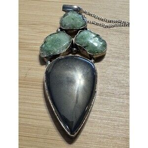 Silver .925 Turquoise Drizzy & Silver Pendant Necklace Signed With 18” Chain